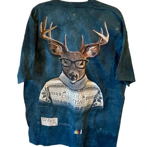 The Mountain Blue Tied Dyed Deer Summer Graphic Tee Unisex Adult Size XL